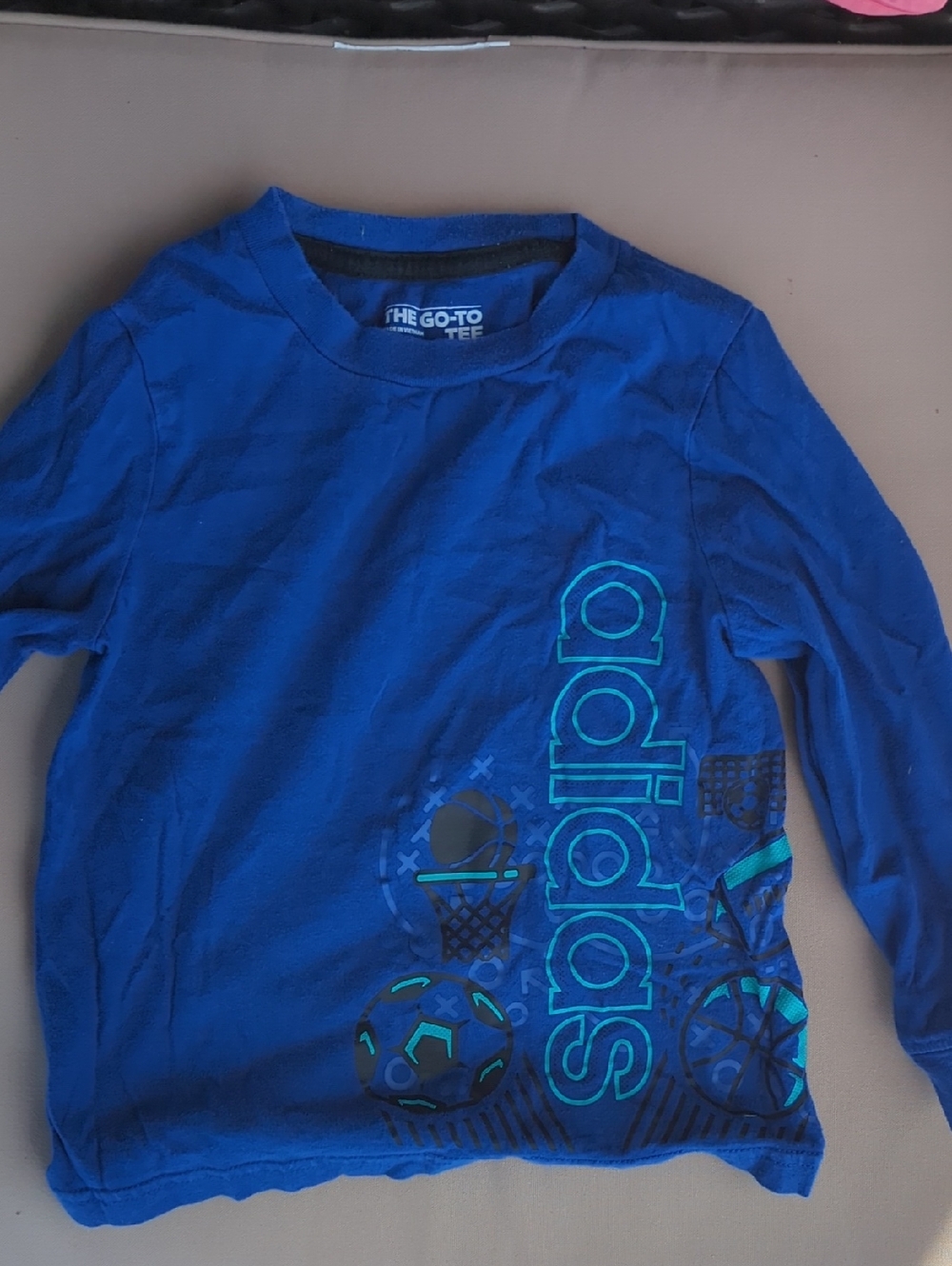 adidas Royal Blue Long Sleeve Cotton Graphic Tee with Teal Accents And Logo